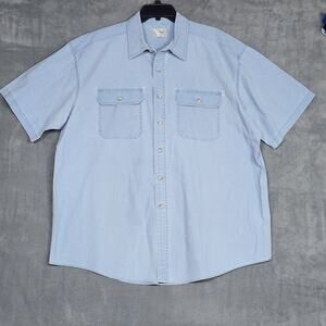 L.L. Bean Denim Button Up Shirt Size XL Regular Short Sleeve‎ Blue 100% Cotton